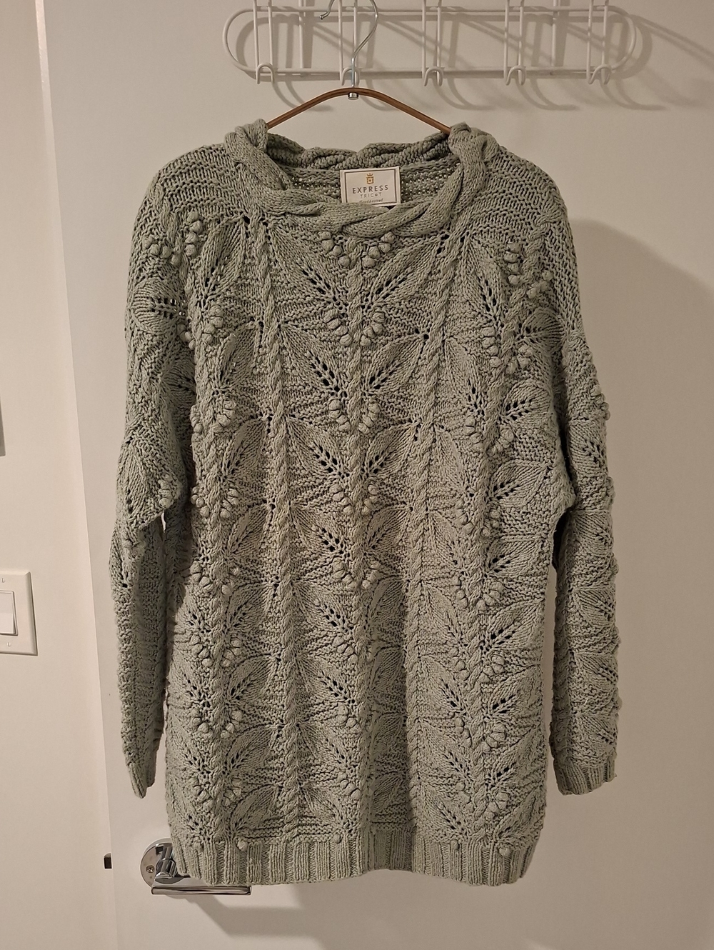 Vintage Sage Green Hand-knit Cotton Ramie Hip-length/Oversized Sweater (Size S)